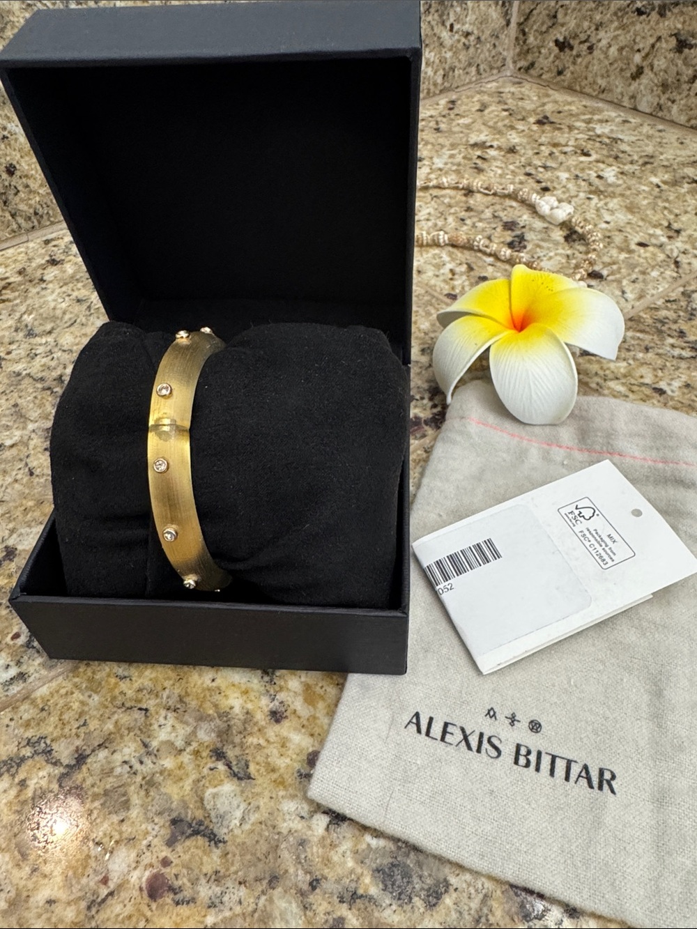 Alexis Bittar Gold Crystal Dot Hinged Bangle